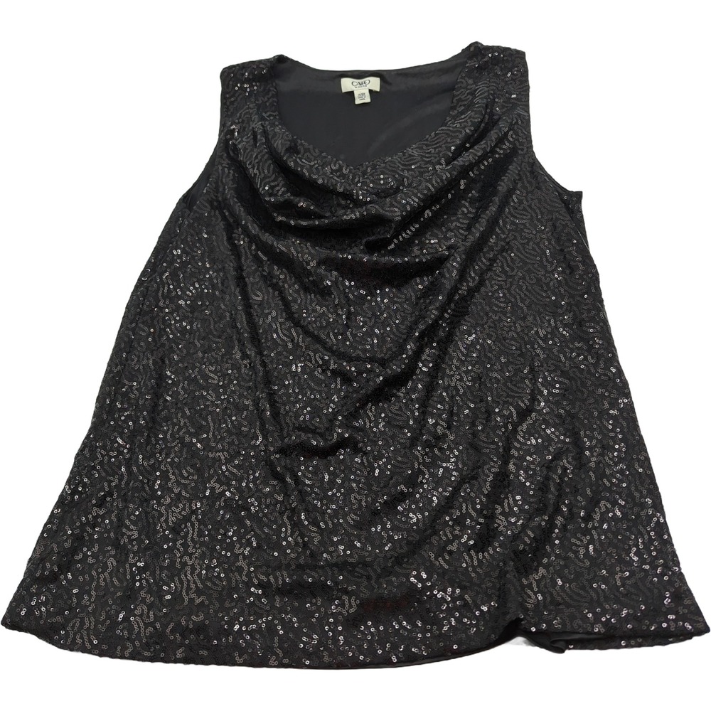 Cato Woman Black Sequin Cowl Neck Sleeveless Blouse Plus Size 14/16W
